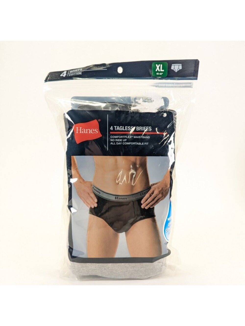 Hanes Mens XL Tagless Briefs 4-Pack Cotton Comfort Waistband Gray